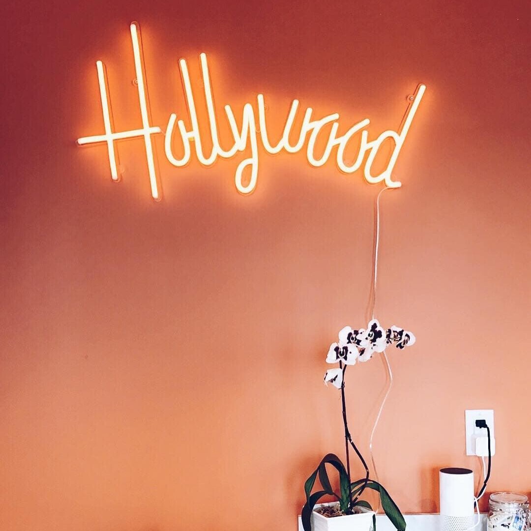 hollywood orange neon sign