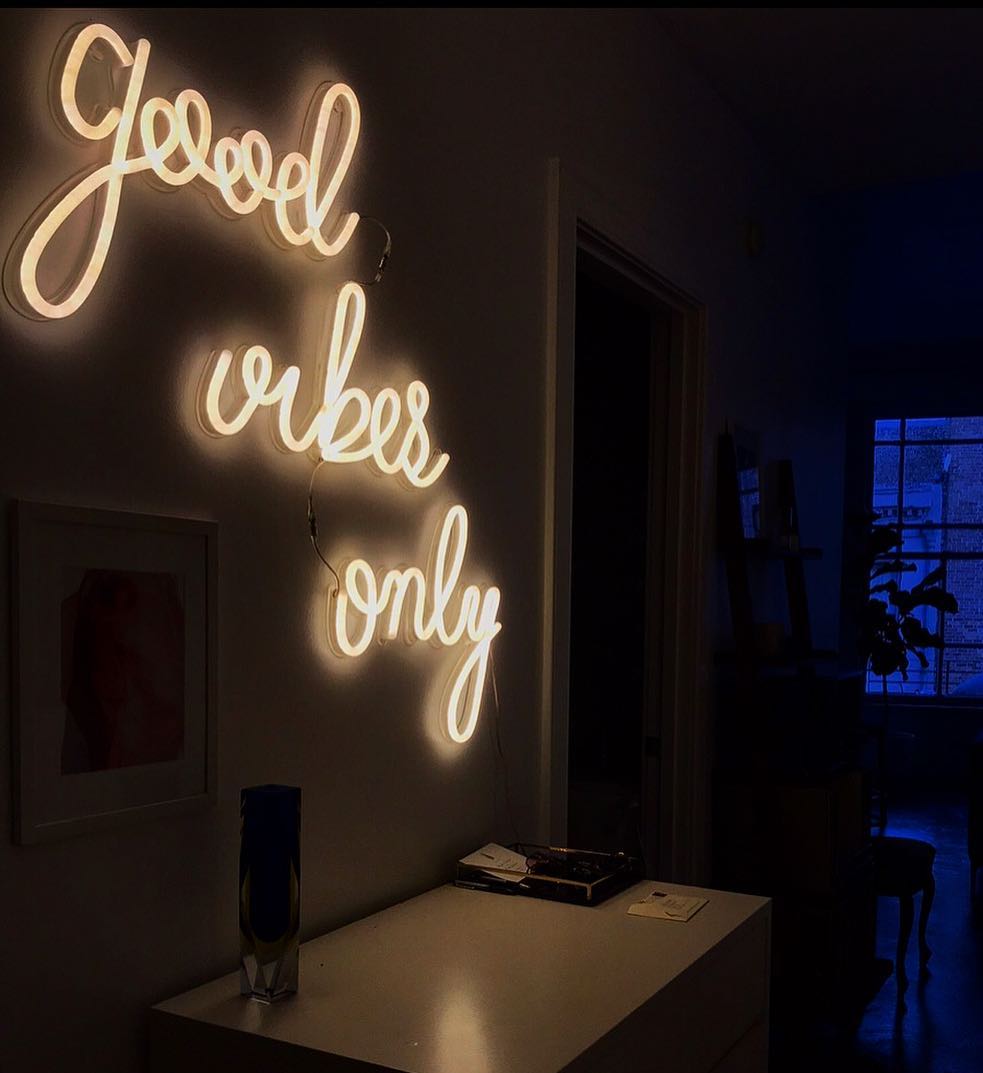 good vibes only taggered neon sign