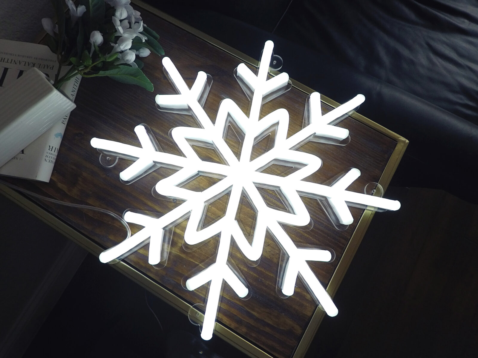 Snow-themed neon sign for a winter wonderland vibe
