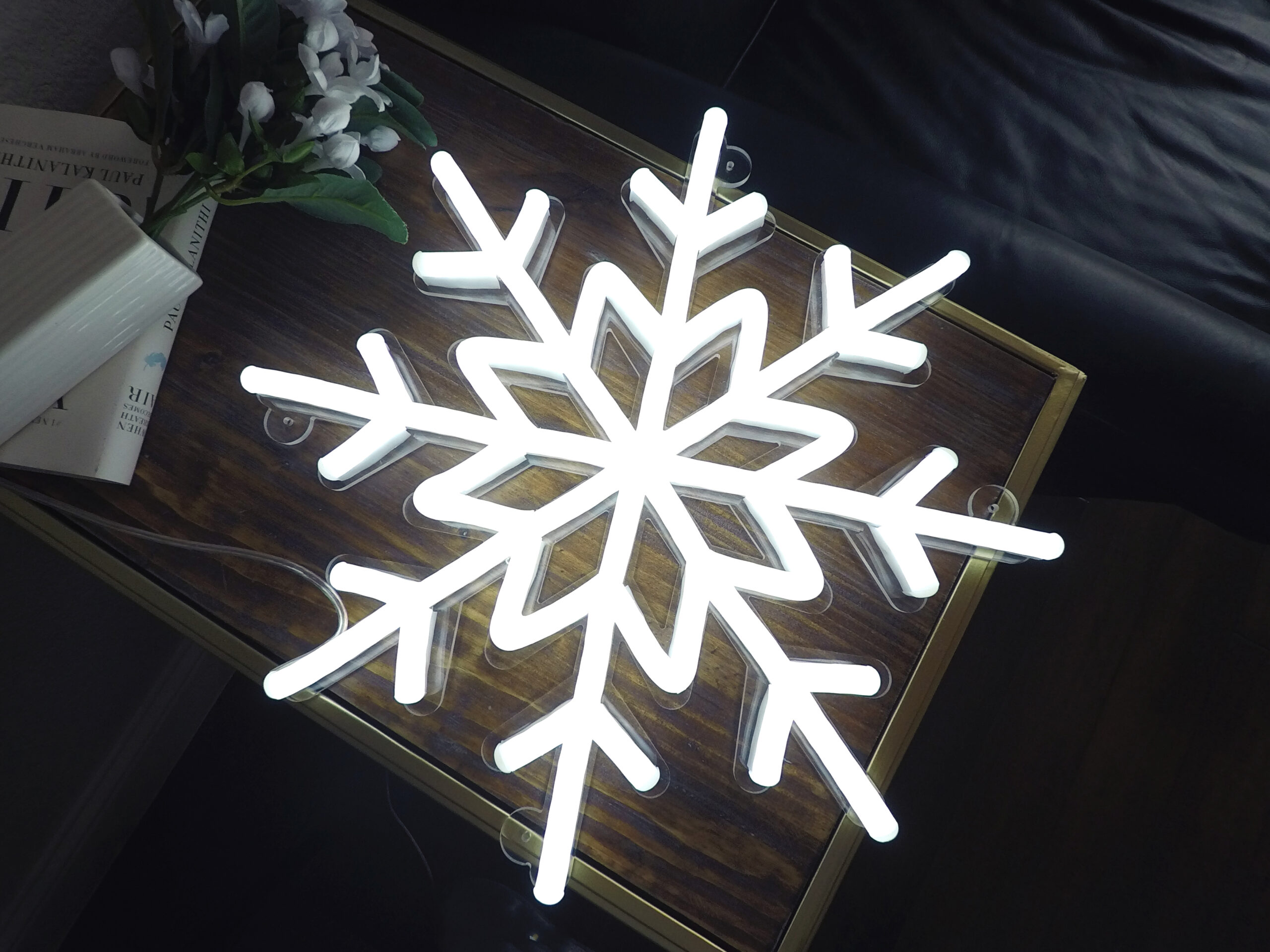 Snow-themed neon sign for a winter wonderland vibe