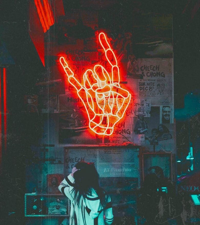 A hand-shaped neon light for wall decors