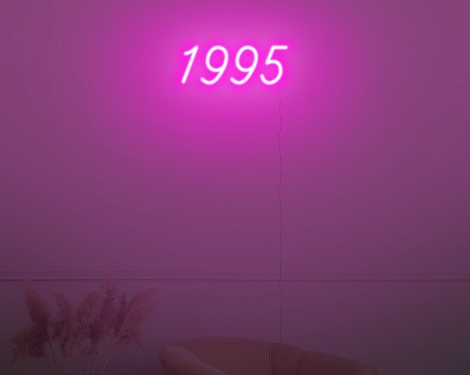 A nostalgic neon sign of the year 1995 for the celebration of new year