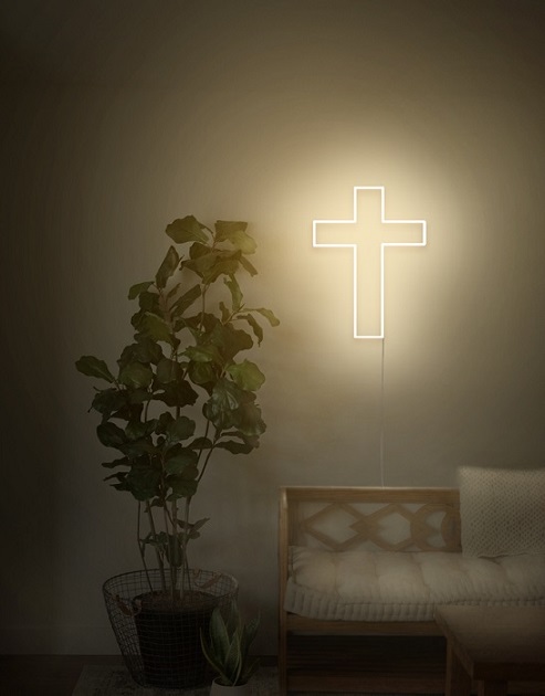 A spiritual neon sign of a cross to show the love for your religion