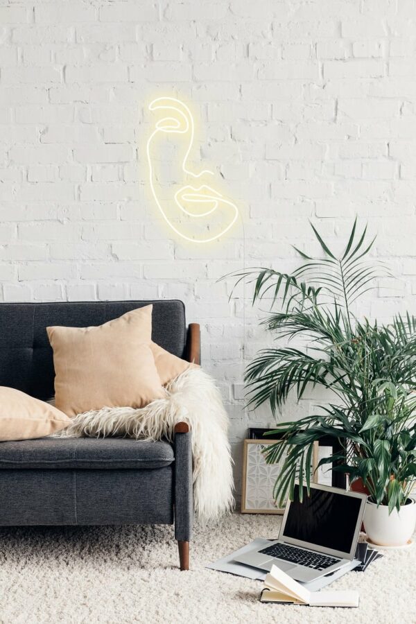 neon sign on couch