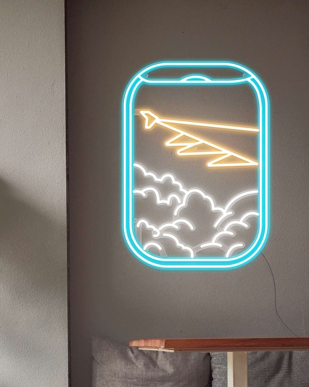 plane view neon sign