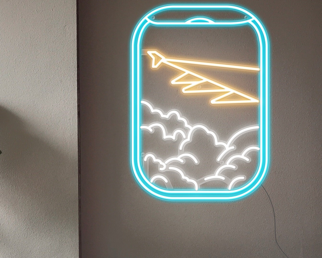 plane view neon sign