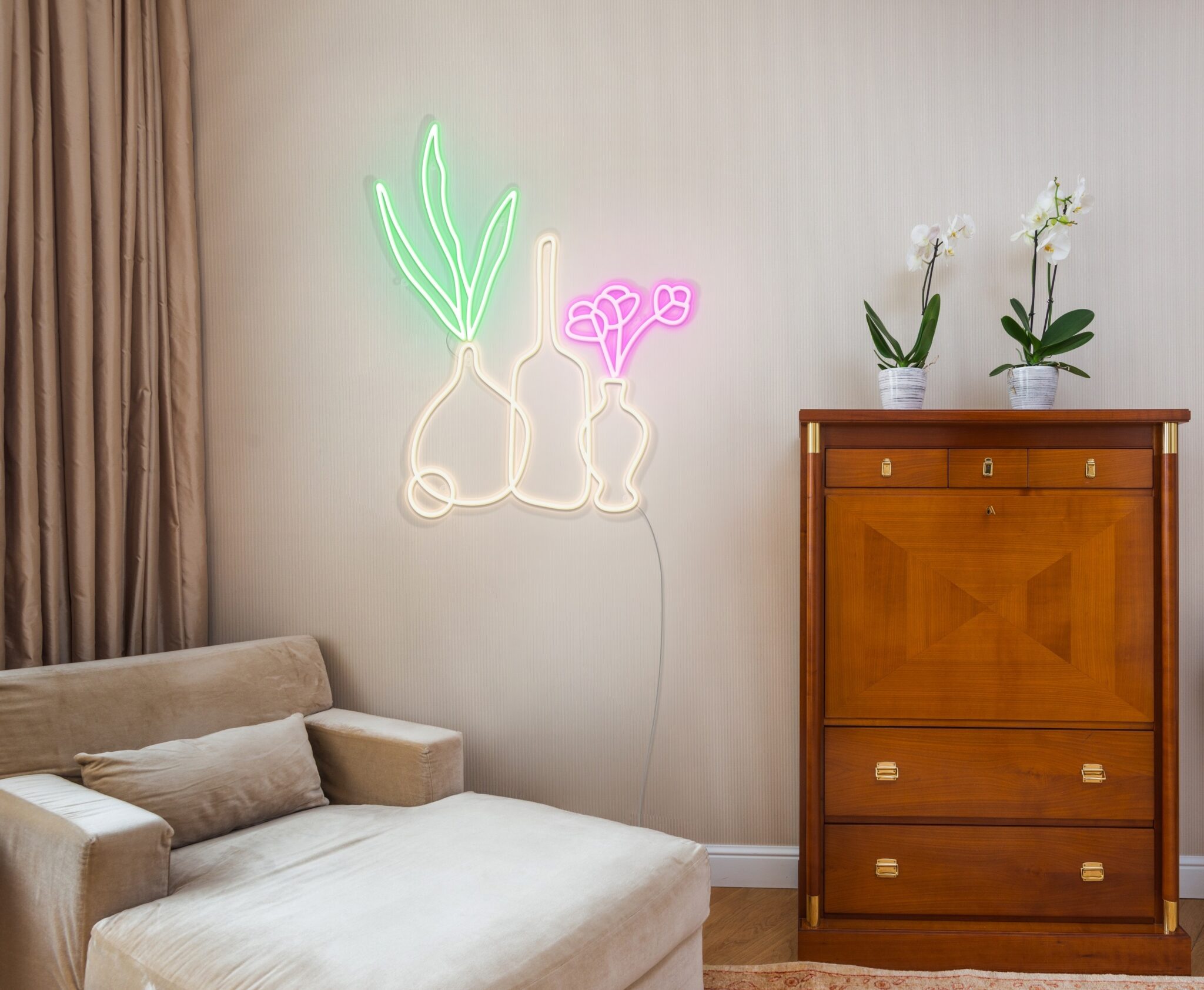 vases neon light