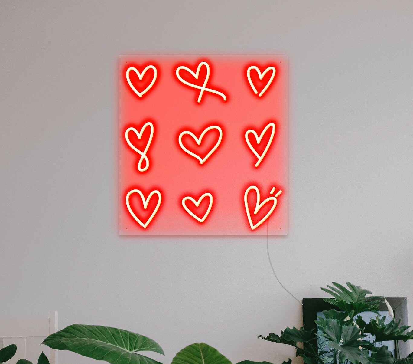 Three Hearts Light Up Wall Art Adorable Neon Heart Sign for Sale