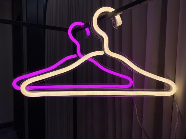 clothes hanger neon sign