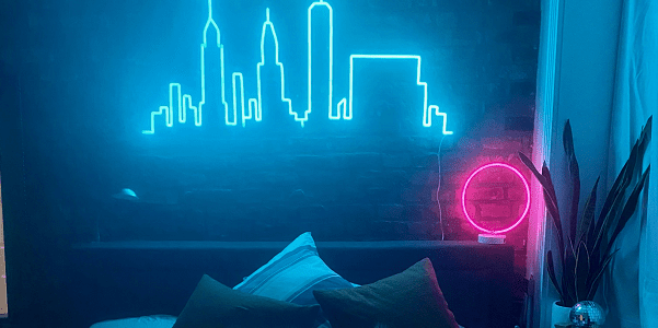 ice blue skyline neon sign