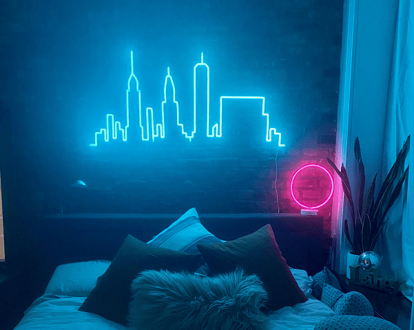 ice blue skyline neon sign