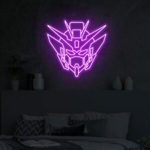 A bright neon light of the popular Gundam robot for home decoration.