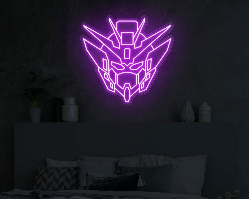 A bright neon light of the popular Gundam robot for home decoration.