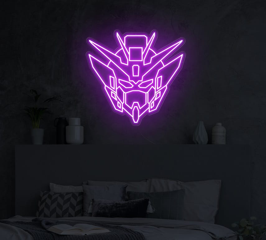 A bright neon light of the popular Gundam robot for home decoration.