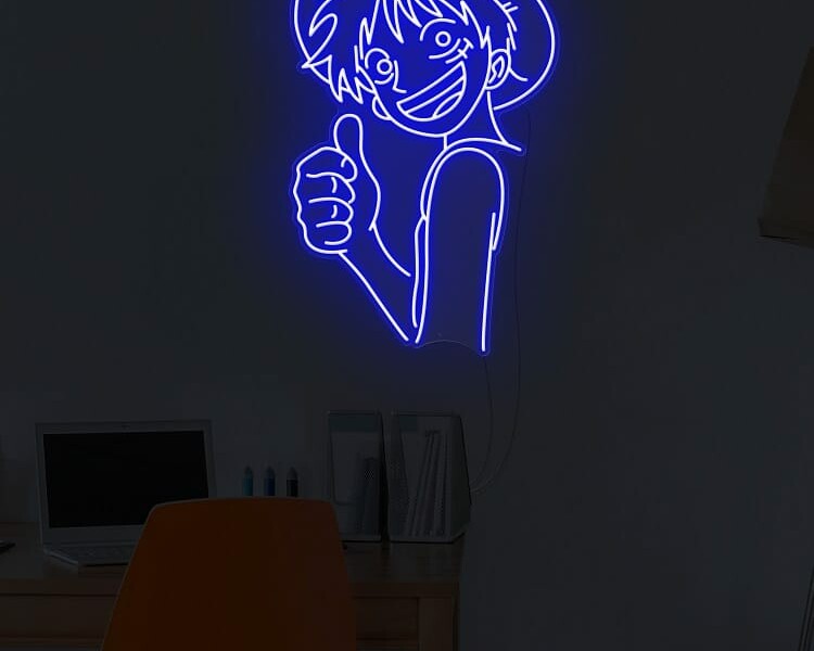 The fun neon shape of the One Piece logo for anime lovers representing a good luck symbol