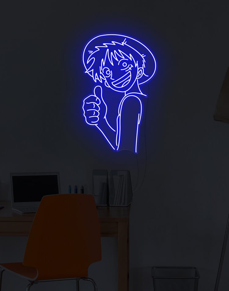 The fun neon shape of the One Piece logo for anime lovers representing a good luck symbol