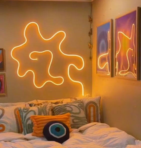 yellow neon sign for bedroom