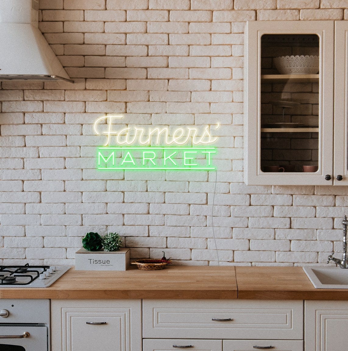 neon light in kitchen