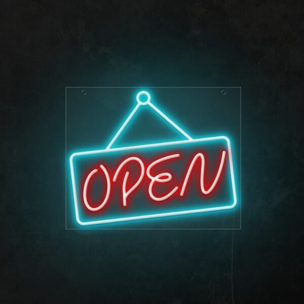 open neon sign for shop