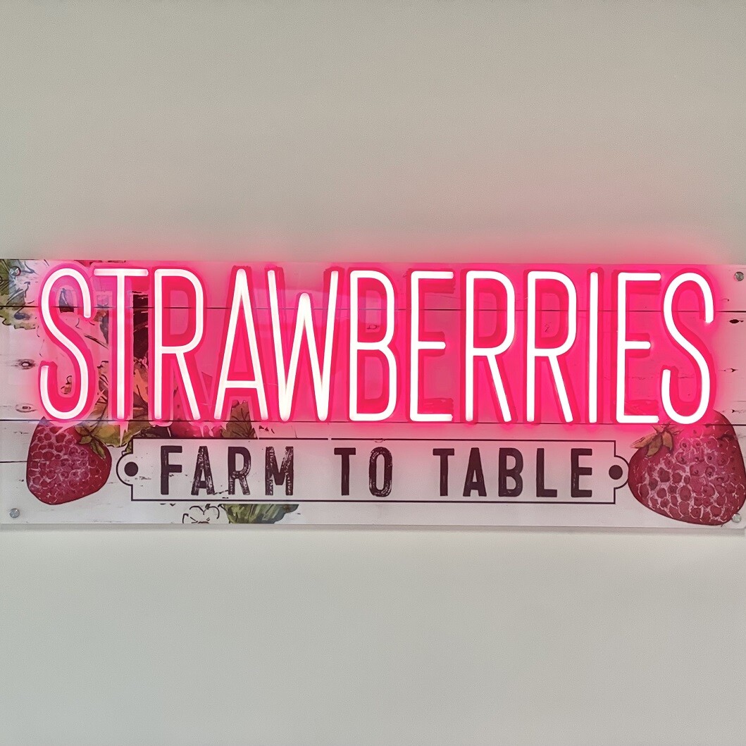 red strawberry neon signs