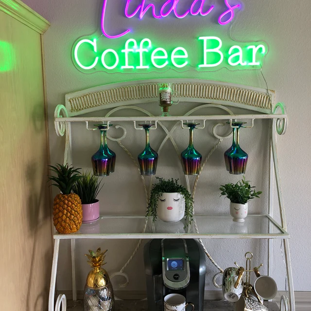 aesthetic green coffee bar neon light wall art