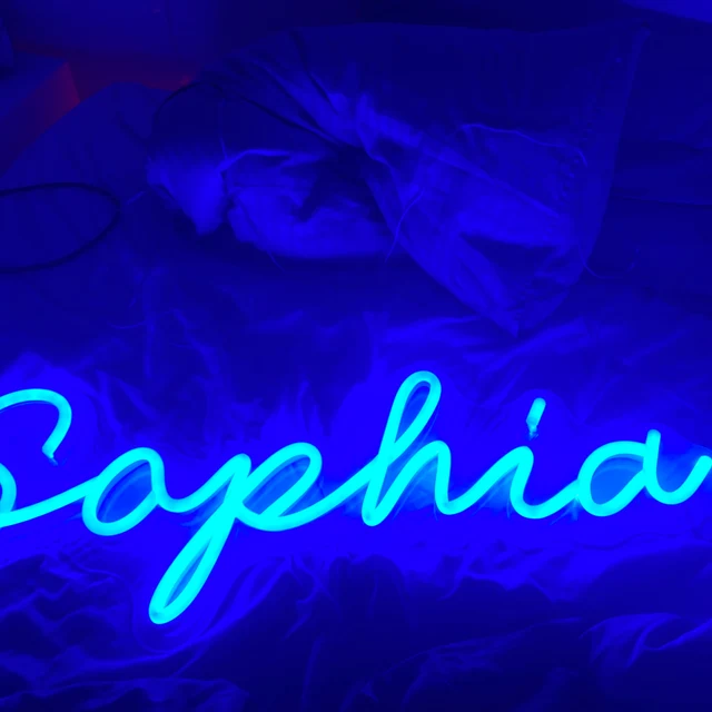 blue neon light wall art