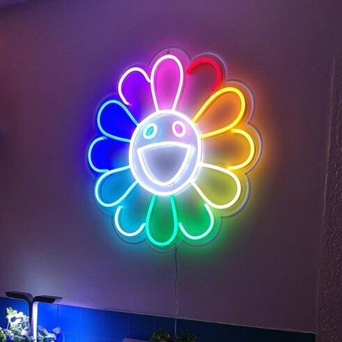 cartoon neon signs, rainbow flower neon light