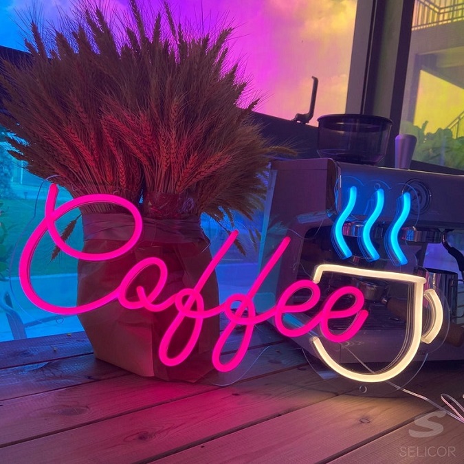 coffe neon sign multi color cafe sign