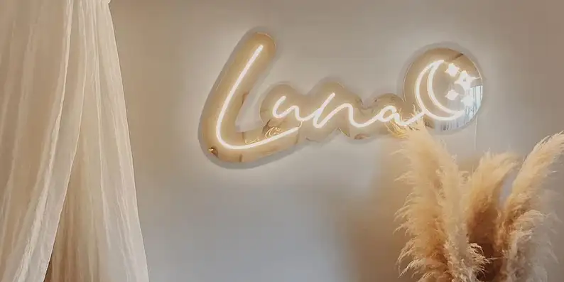 custom neon lights with mirror backing, neon wall art signs