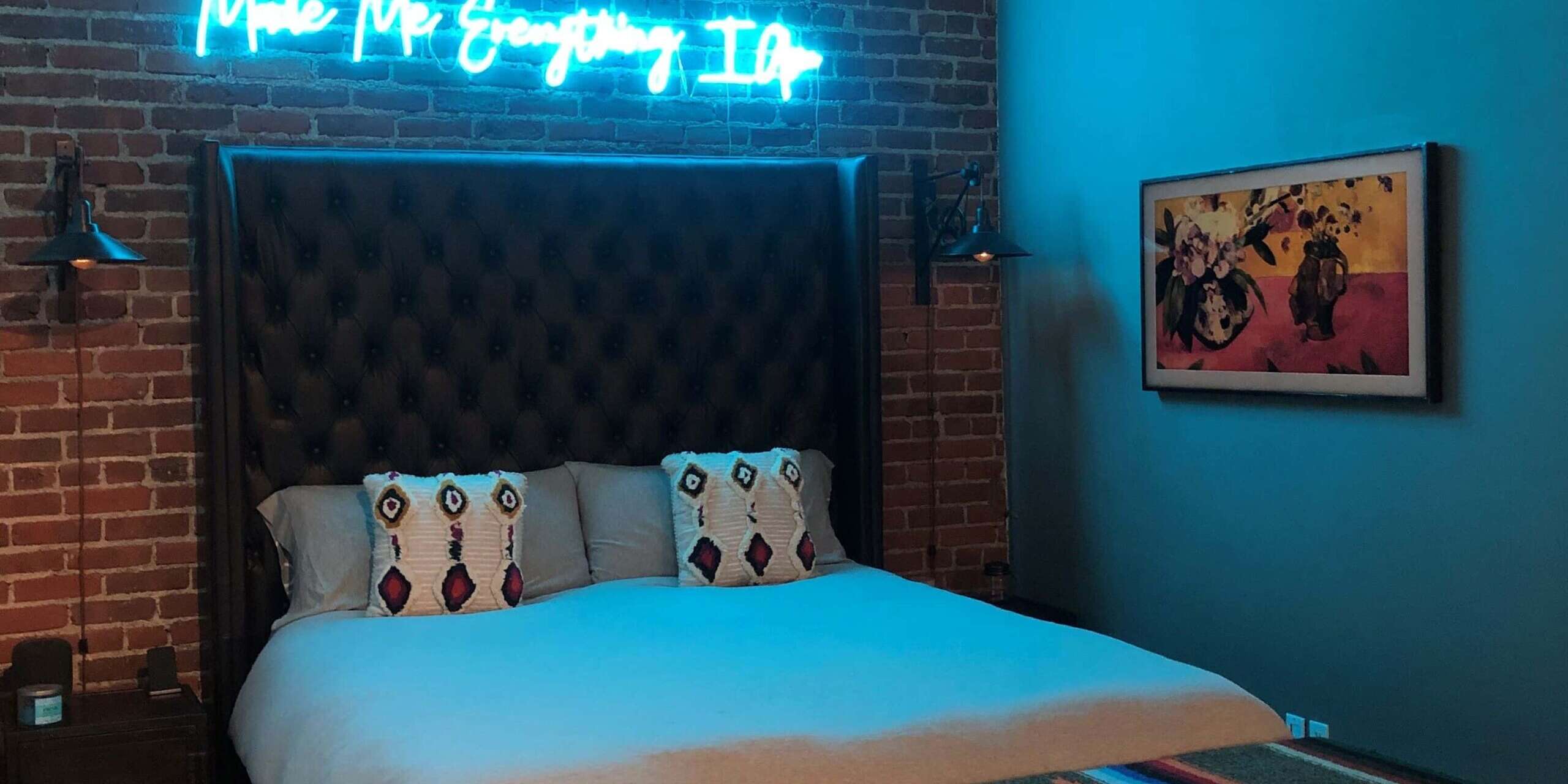 custom neon sign in ice blue, bedroom neon sign, neon lights quote