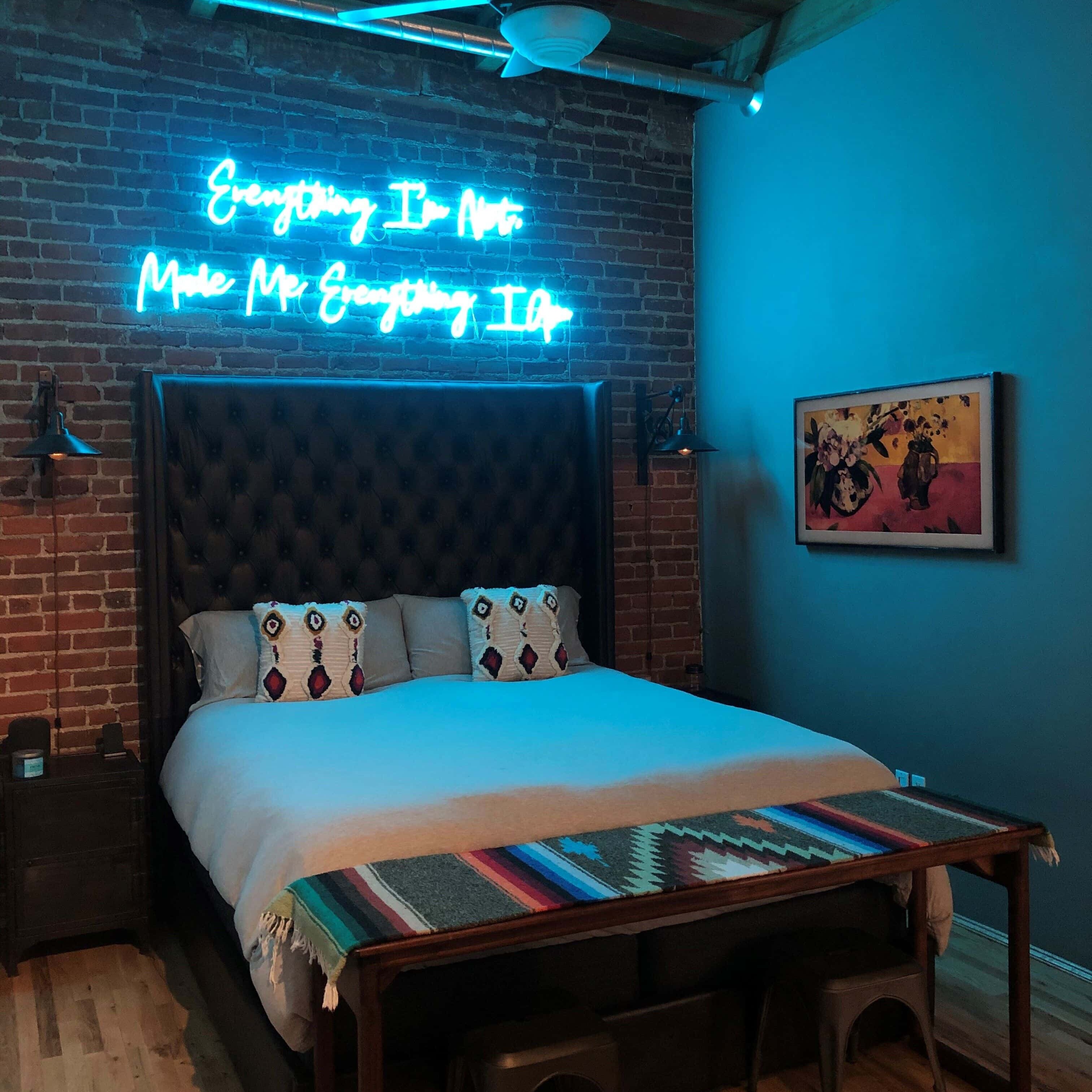 custom neon sign in ice blue, bedroom neon sign, neon lights quote