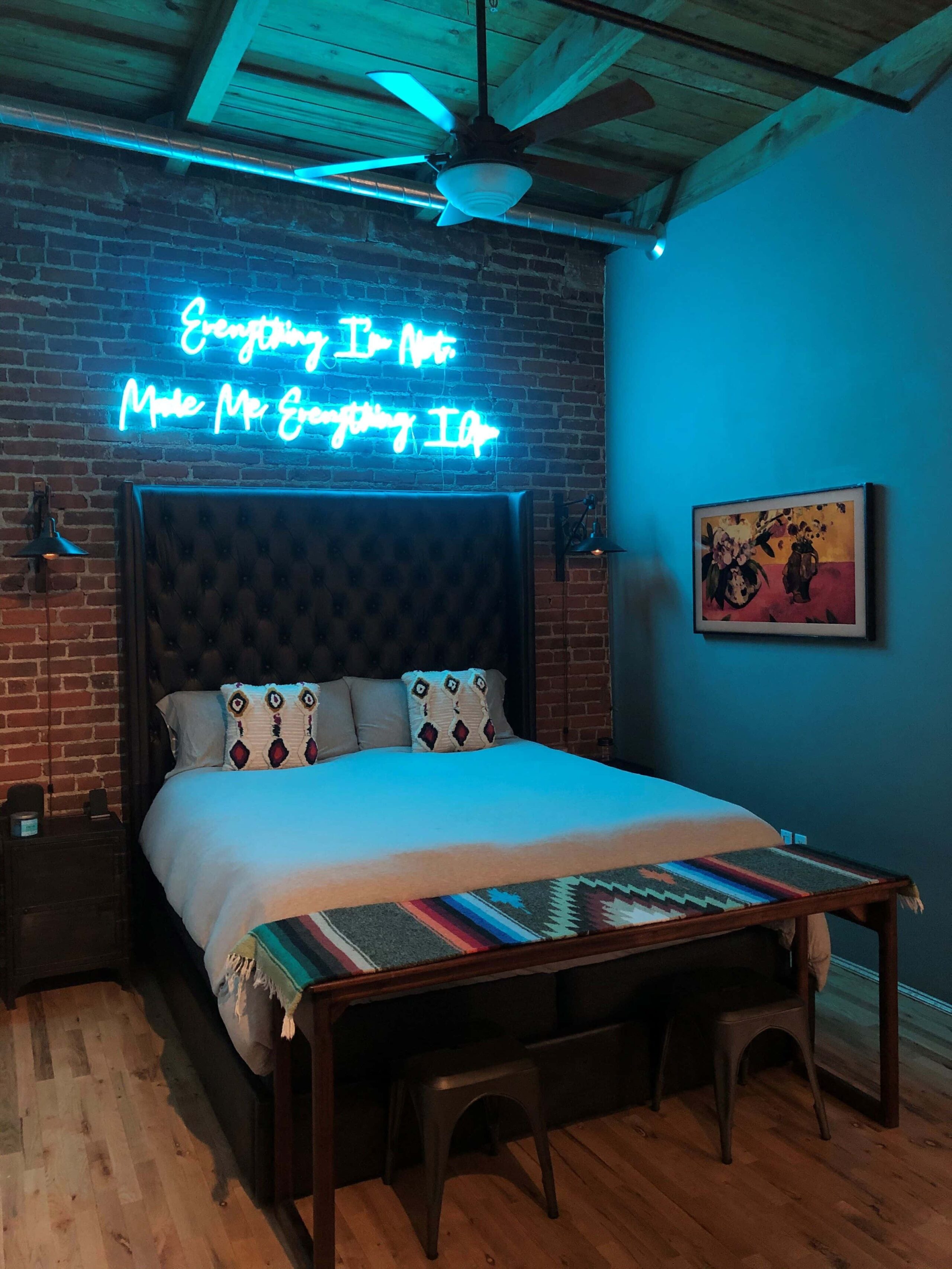 custom neon sign in ice blue, bedroom neon sign, neon lights quote