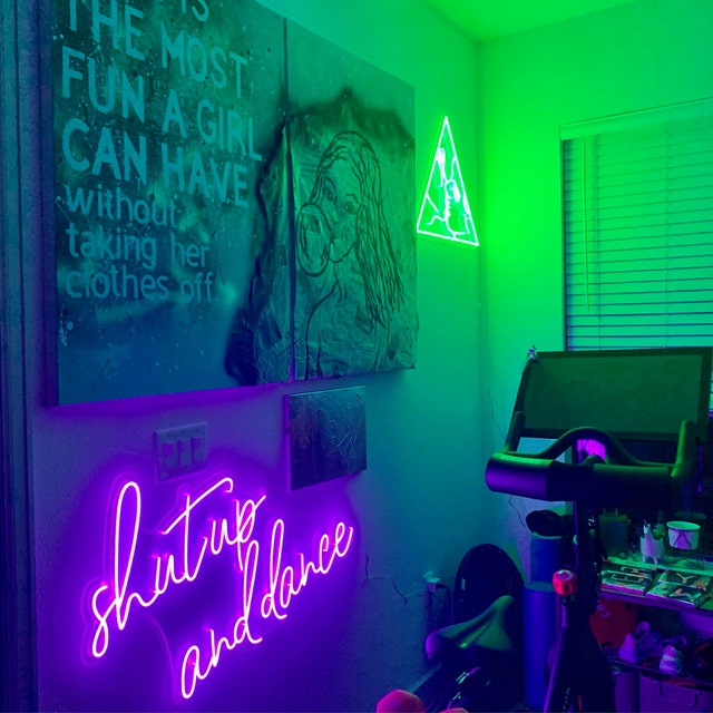 custom triangle shaped green neon light