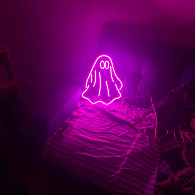 purple light ghost for halloween neon signs