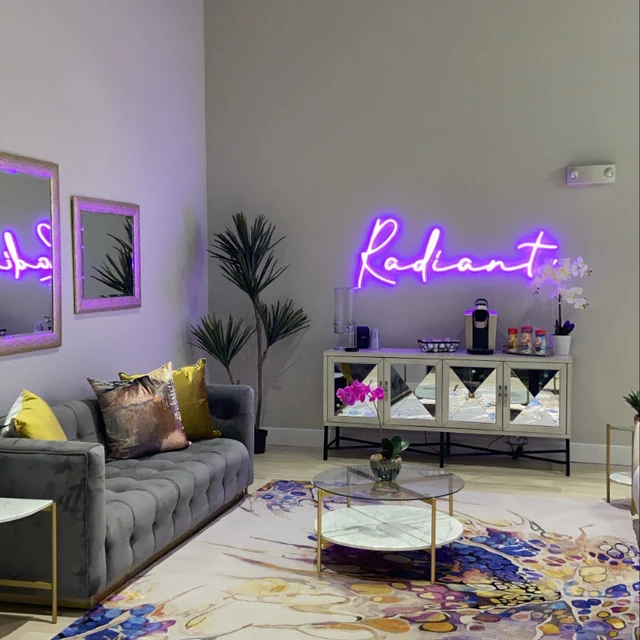 purple neon light living room