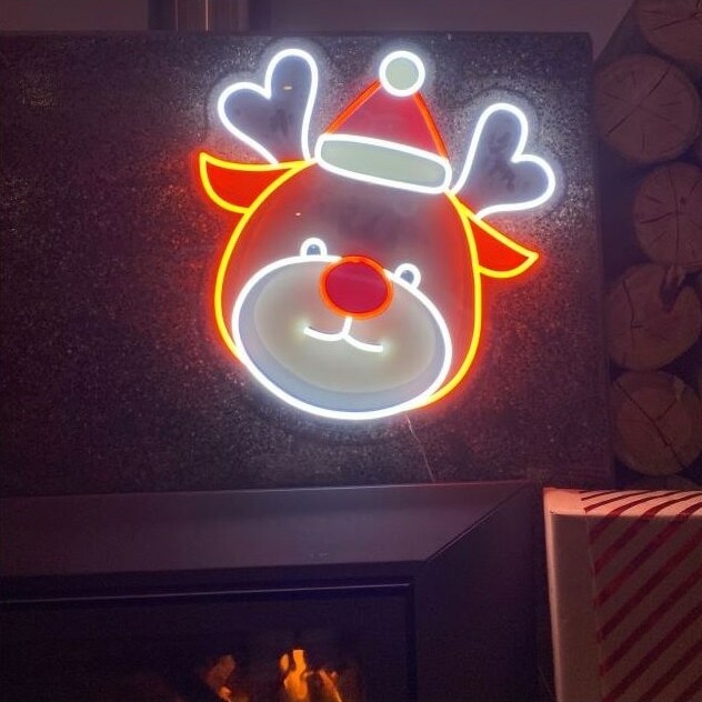 red and white reindeer christmas light signs