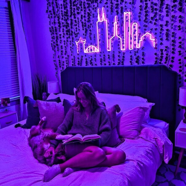 skyline neon sign for bedroom, custom purple neon lights