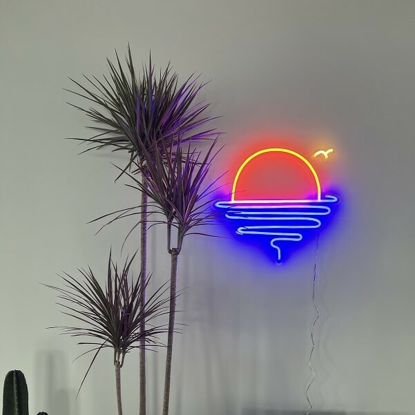 sunset blue neon light wall art