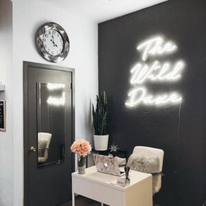 white neon sign for office