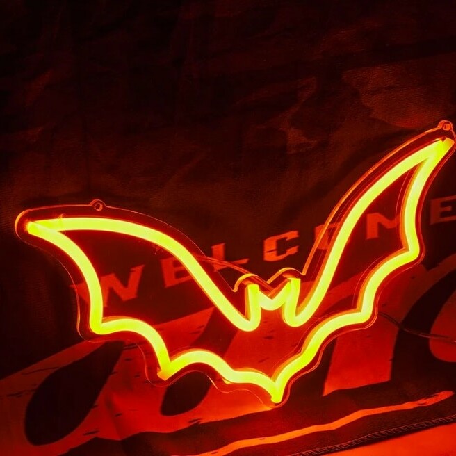 yellow bat neon halloween decor