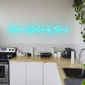 aloha state custom neon sign, ice blue neon lights