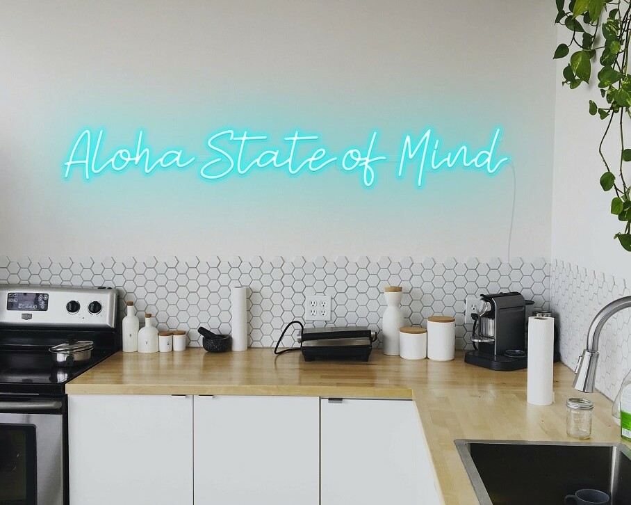 aloha state custom neon sign, ice blue neon lights