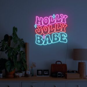 hollyjolly christmas neon sign, custom neon light for holiday