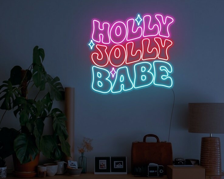 hollyjolly christmas neon sign, custom neon light for holiday