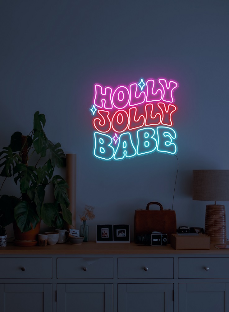 hollyjolly christmas neon sign, custom neon light for holiday