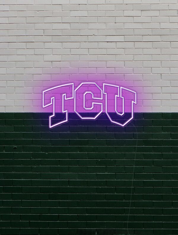 TCU college football neon sign, neon light of TCU horned frogs footall logo