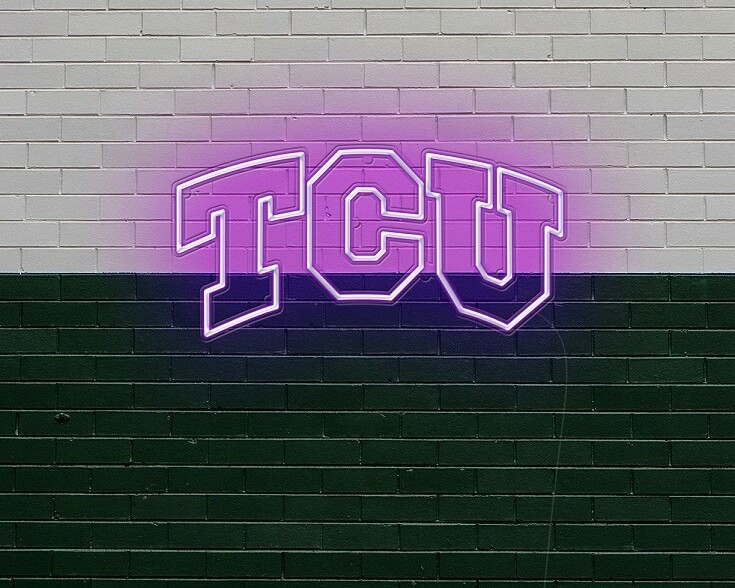 TCU college football neon sign, neon light of TCU horned frogs footall logo
