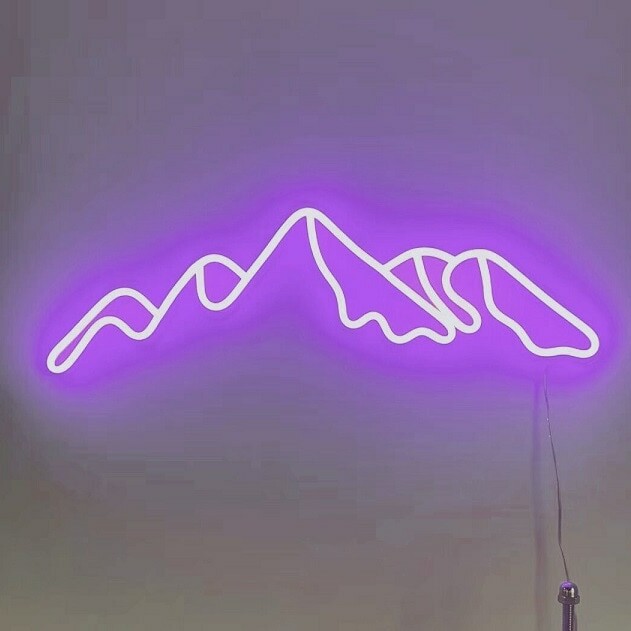 moutain skyline neon sign, purple wall neon sign