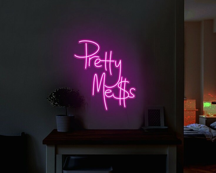 pretty mess pink custom neon sign, neon light for home decor