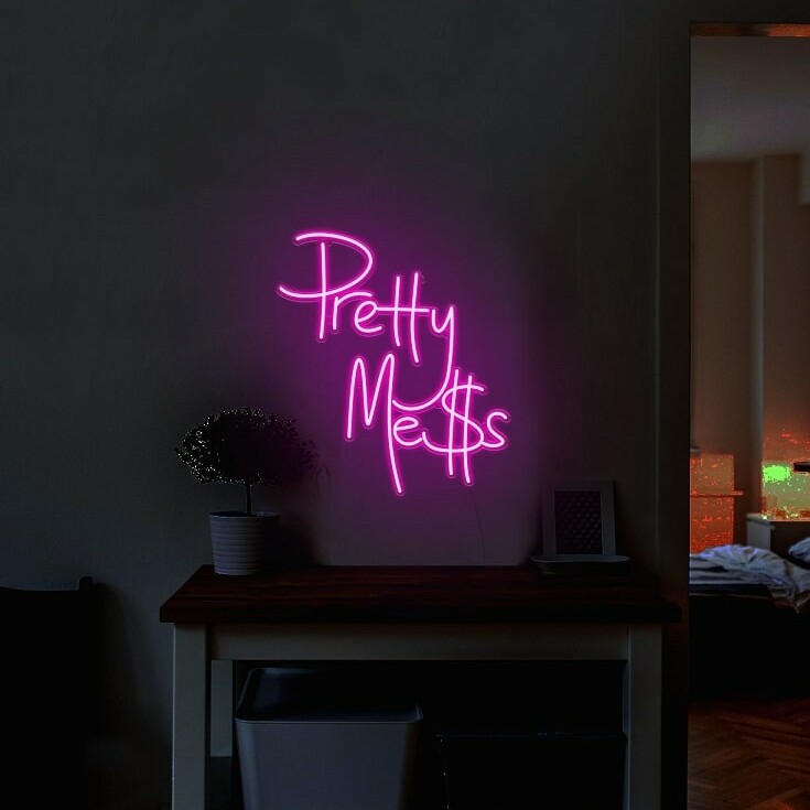 pretty mess pink custom neon sign, neon light for home decor